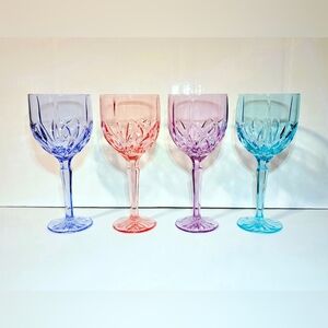 Marquis By Waterford Brookside Set of 4 Pastel Crystal Wine Glass Goblets 8.5"
